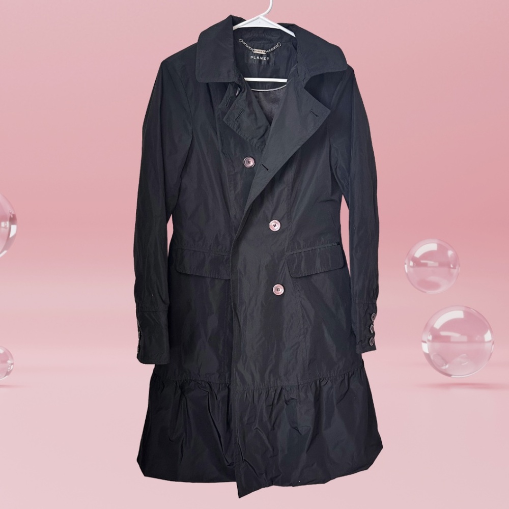 Planet UK Black Ruffle Hem Trench Coat